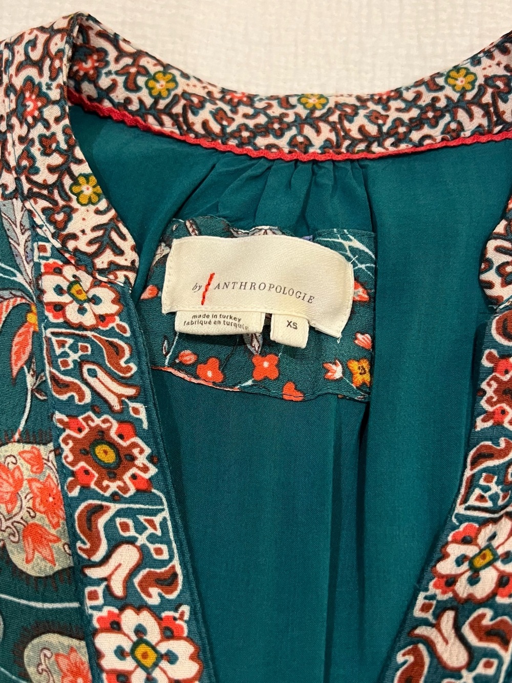 Anthropologie Teal Floral-Trim Blouse Sleeveless Women's Dress size XS - Picture 4 of 10